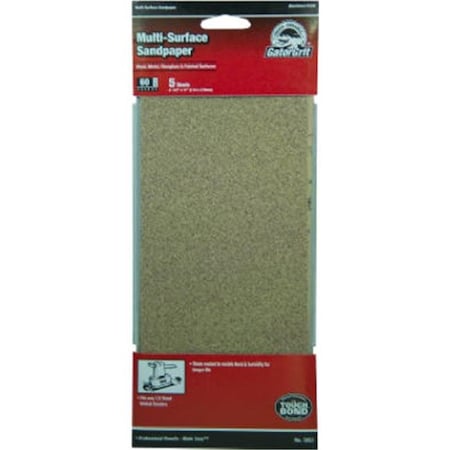 Gator Finishing Ali Industries 5053 4 x 11 in. 60 Grit Pre-Cut Sandpaper; 5 Pack 508794